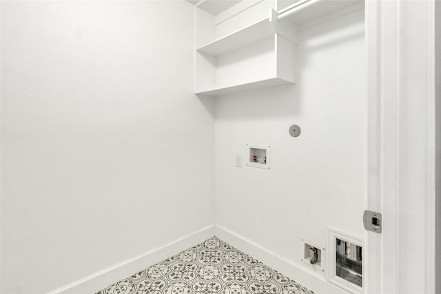 5432 Nolda St, Houston, TX 77007 - laundry room with light tile patterned floors, laundry area, washer hookup, gas dryer hookup, and baseboards