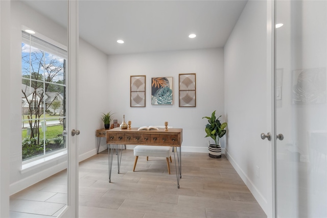 318 Mistletoe Ridge Ct, Montgomery, TX 77316 - home office featuring light wood-style floors, baseboards, french doors, and recessed lighting