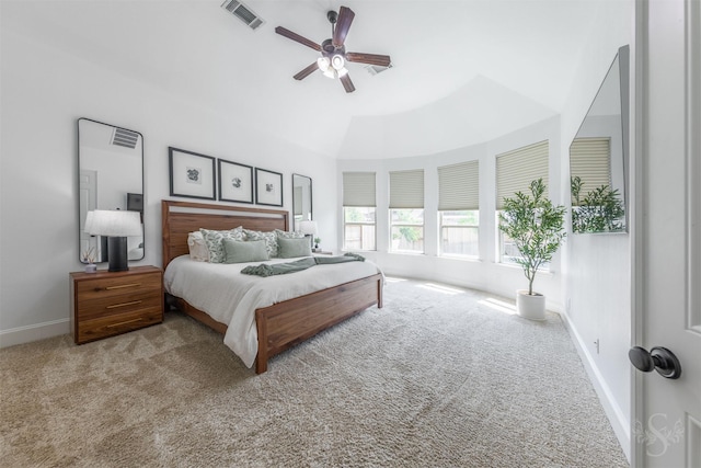 bedroom with carpet floors, baseboards, and ceiling fan
