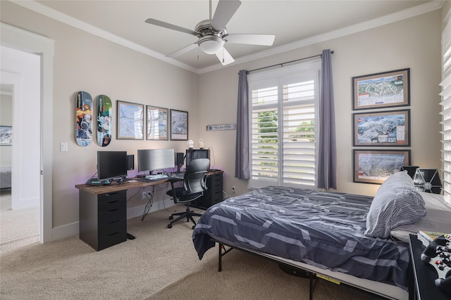 508 Golden Bear Dr, Austin, TX 78738 - carpeted bedroom featuring crown molding, baseboards, and a ceiling fan