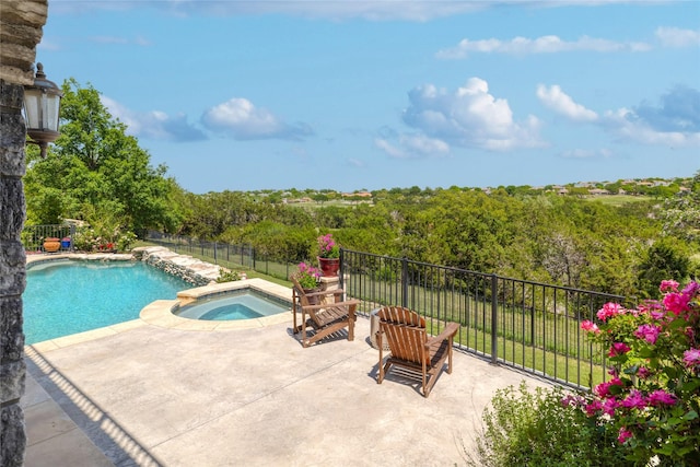 508 Golden Bear Dr, Austin, TX 78738 - view of swimming pool featuring a patio area, an in ground hot tub, fence, and a fenced in pool