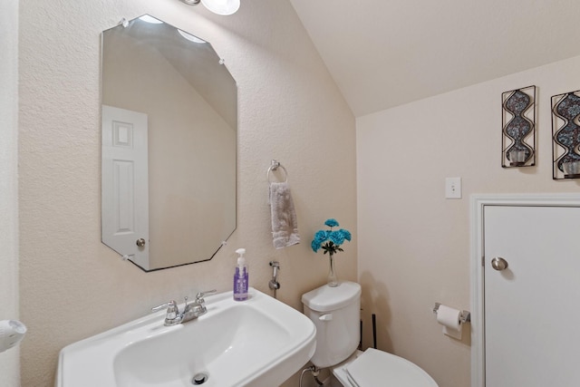 1902 Red Cedar Trl, Rosenberg, TX 77471 - half bath featuring a sink, lofted ceiling, and toilet