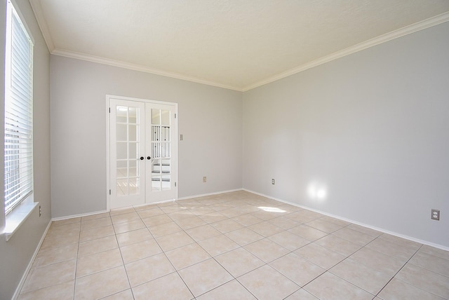 210 Needleleaf Ln, Sugar Land, TX 77479 - spare room with french doors, ornamental molding, light tile patterned floors, and baseboards
