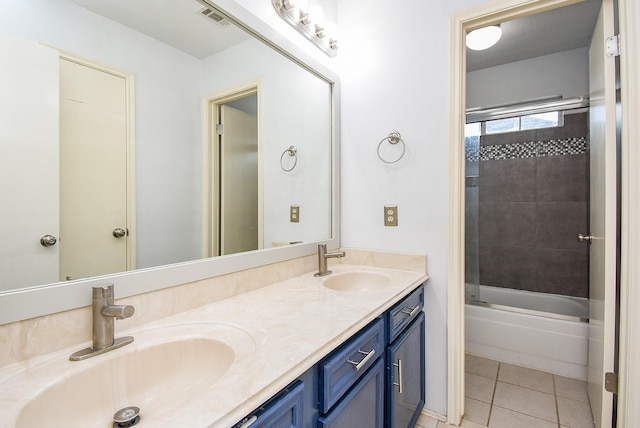 210 Needleleaf Ln, Sugar Land, TX 77479 - bathroom with double vanity, tile patterned flooring, and bathing tub / shower combination