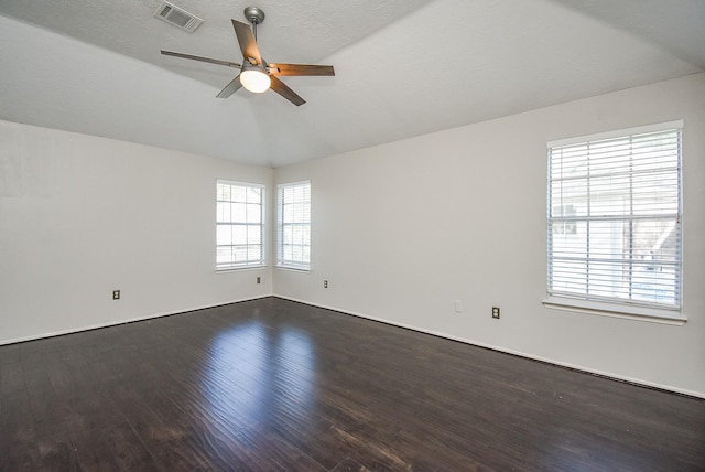 210 Needleleaf Ln, Sugar Land, TX 77479 - unfurnished room featuring ceiling fan, vaulted ceiling, and dark wood-style floors