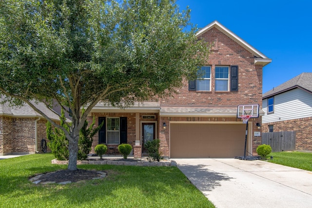 246 Bayside Crossing Dr, La Porte, TX 77571 - traditional-style house with concrete driveway, brick siding, fence, and a garage