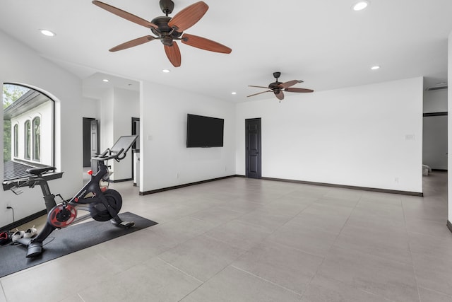 8603 Royal Retreat, Richmond, TX 77469 - exercise room with baseboards, a ceiling fan, and recessed lighting