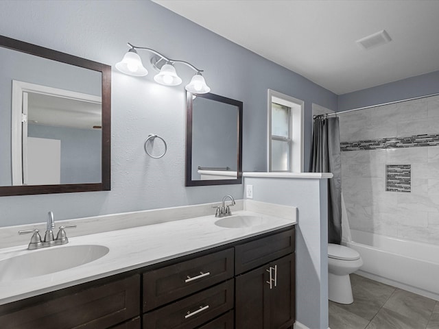 1922 Tracy Lynn Ln, Alvin, TX 77511 - full bathroom with double vanity, shower / bathtub combination with curtain, and toilet