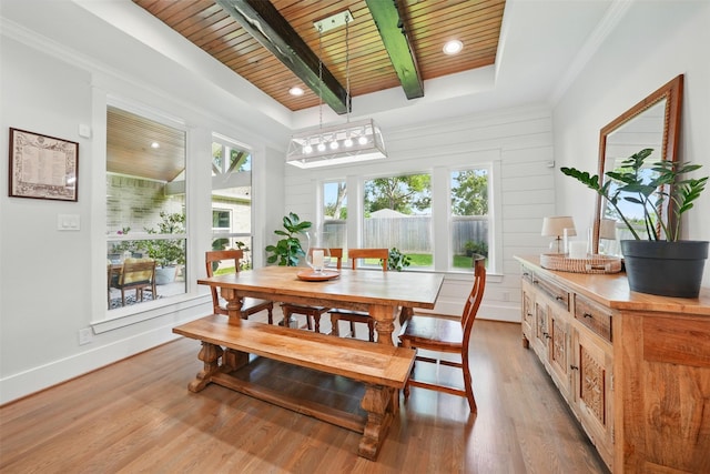 sunroom / solarium featuring beamed ceiling