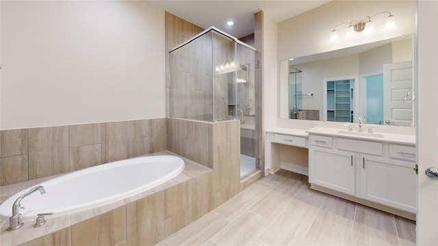 1438A Dian St, Houston, TX 77008 - bathroom with a garden tub, vanity, and a stall shower
