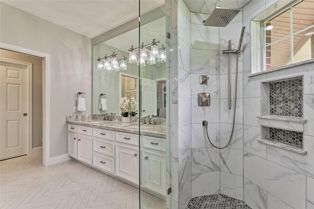 15050 Lake Paula Dr, Willis, TX 77318 - full bathroom with vanity, a tile shower, and baseboards