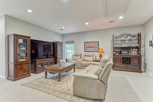 15050 Lake Paula Dr, Willis, TX 77318 - carpeted living area with attic access, recessed lighting, and baseboards