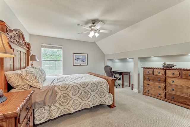 15050 Lake Paula Dr, Willis, TX 77318 - bedroom with carpet floors, ceiling fan, baseboards, and lofted ceiling
