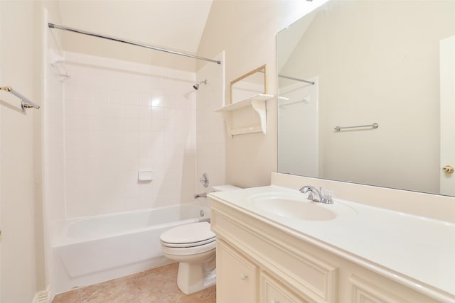 full bathroom with vanity, toilet, and  shower combination