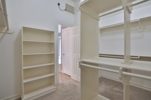 walk in closet with carpet