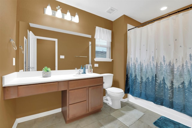 4826 Westfield Pines Dr, Katy, TX 77449 - bathroom with vanity, toilet, tile patterned floors, shower / bath combo, and baseboards