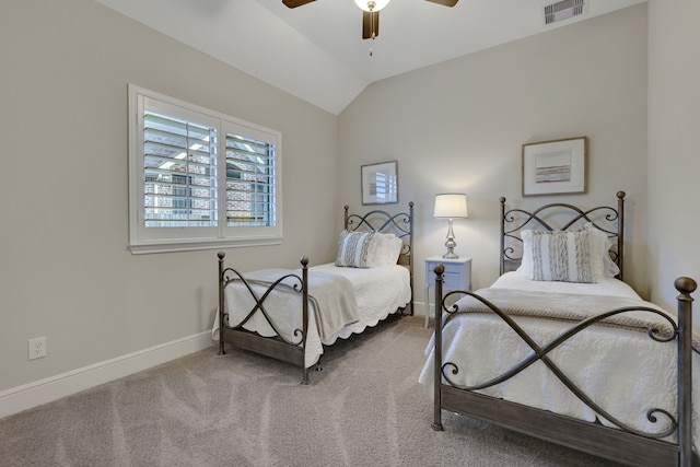 1614 Primrose Ln, Katy, TX 77493 - bedroom featuring carpet flooring, baseboards, vaulted ceiling, and a ceiling fan