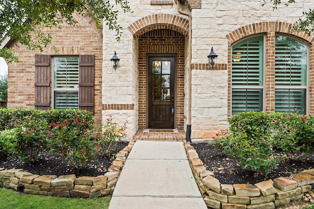 1614 Primrose Ln, Katy, TX 77493 - doorway to property with stone siding and brick siding