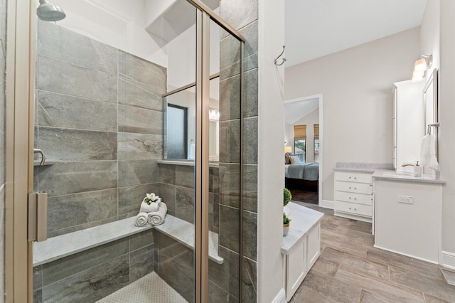 1614 Primrose Ln, Katy, TX 77493 - bathroom with a shower stall, vanity, and connected bathroom