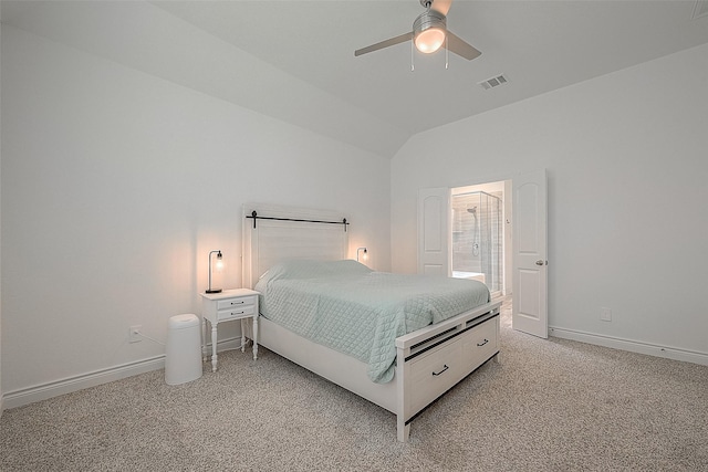 1672 Happy Valley St, Montgomery, TX 77316 - bedroom with lofted ceiling, a ceiling fan, baseboards, visible vents, and light colored carpet