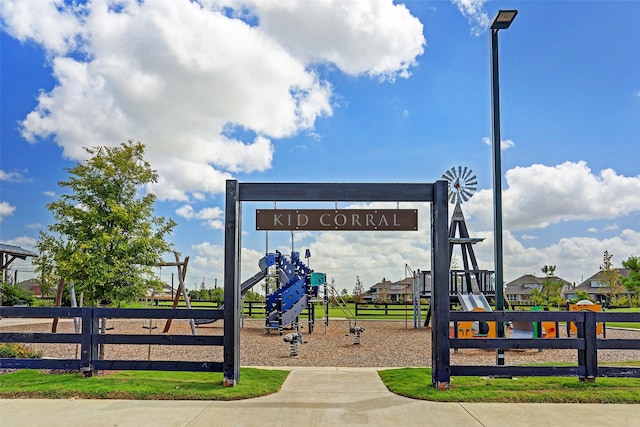 community jungle gym with fence