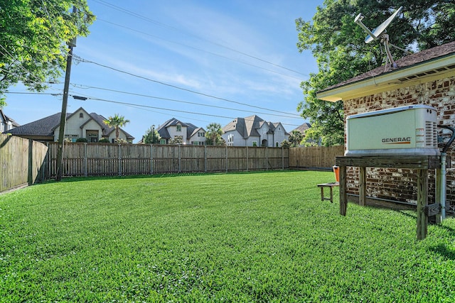 view of yard featuring a fenced backyard and a residential view