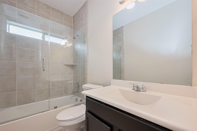 19911 Whistle Creek Ln, Cypress, TX 77433 - full bathroom with toilet, vanity, and shower / bath combination with glass door