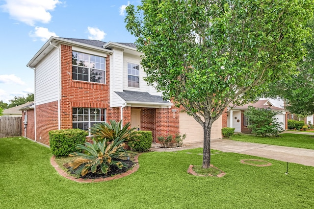 5315 Cilantro Ln, Baytown, TX 77521 - view of front of property with concrete driveway, a garage, brick siding, and roof with shingles