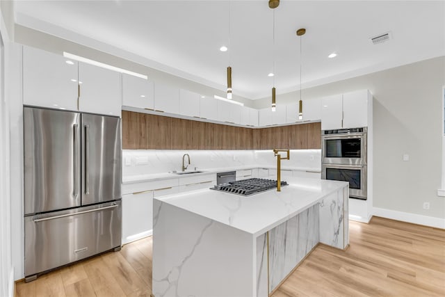 602 W 28th St Unit B, Houston, TX 77008 - kitchen featuring visible vents, white cabinets, modern cabinets, and appliances with stainless steel finishes
