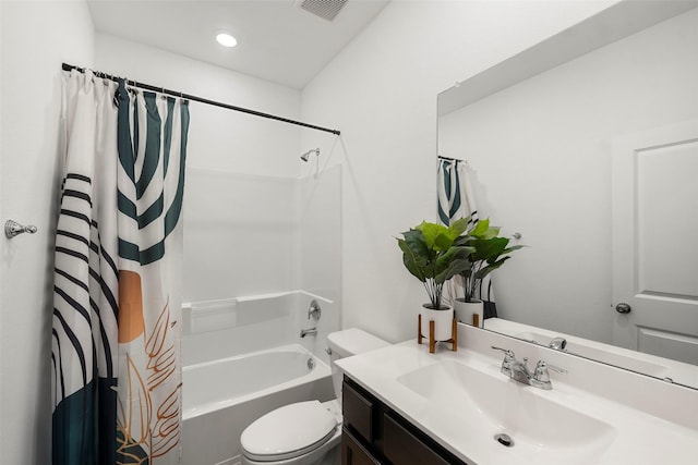 908 Pickering Oak Row, Magnolia, TX 77354 - bathroom with toilet, shower / tub combo, visible vents, vanity, and recessed lighting