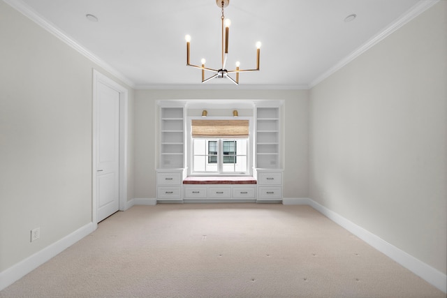 5412 Jackson St, Houston, TX 77004 - empty room with a chandelier, light colored carpet, crown molding, and baseboards