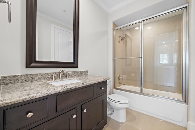 5412 Jackson St, Houston, TX 77004 - full bath featuring ornamental molding, toilet, vanity, and bath / shower combo with glass door