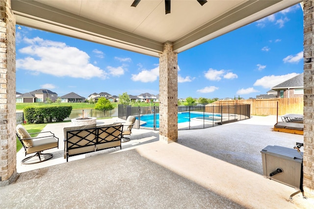 437 Ripple Edge Ct, Katy, TX 77493 - view of patio / terrace featuring a residential view, ceiling fan, and a fenced backyard