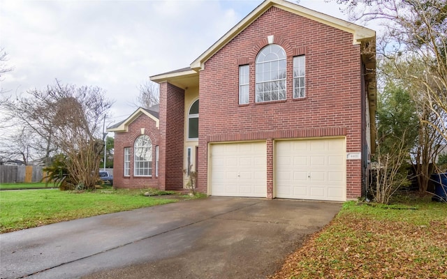4411 Osage Dr, Baytown, TX 77521 - traditional home with driveway, brick siding, a garage, and a front yard
