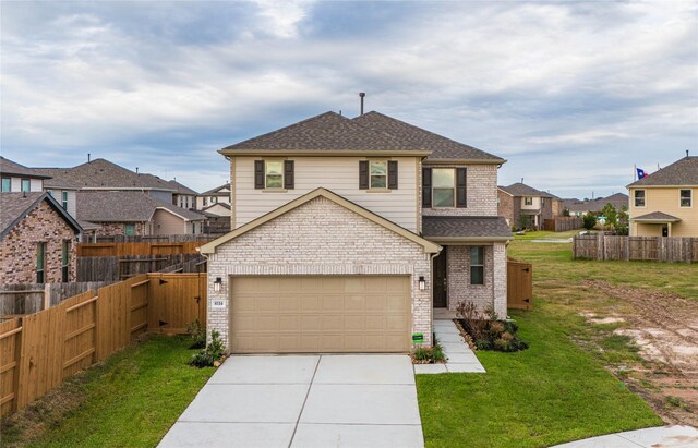 8114 Shelter Bay Ln, Cypress, TX 77433 - traditional-style home featuring driveway, brick siding, fence, an attached garage, and a residential view