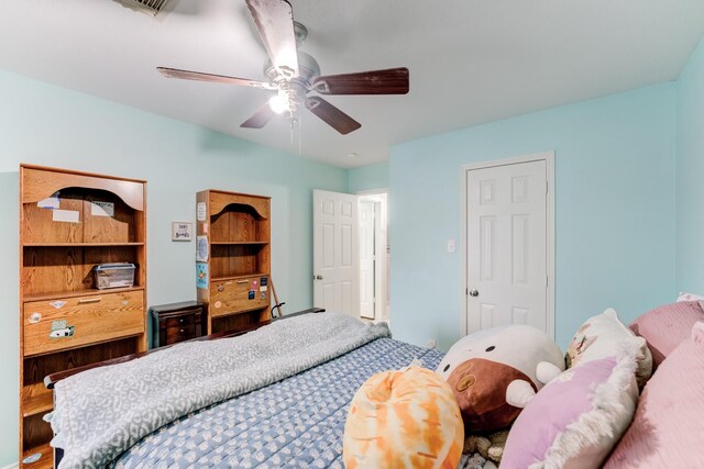bedroom with a ceiling fan and visible vents