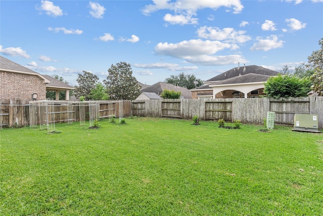 view of yard with a fenced backyard