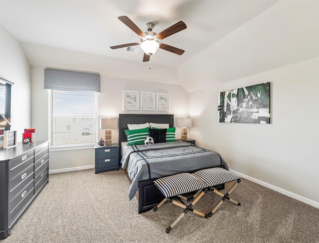 bedroom with multiple windows, light carpet, baseboards, and ceiling fan