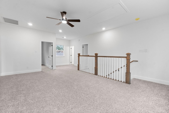 19119 Emory Trl, Spring, TX 77388 - unfurnished room with attic access, baseboards, ceiling fan, visible vents, and light carpet