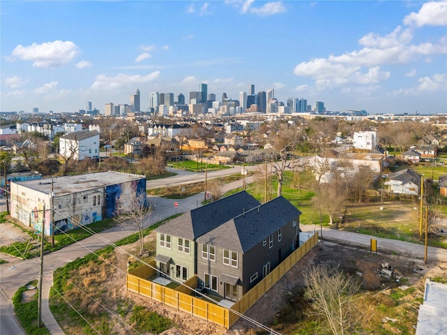 bird's eye view with a city view