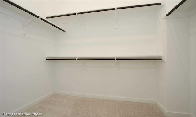 walk in closet with light carpet