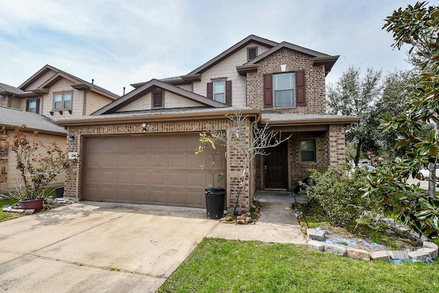 view of front of home featuring concrete driveway, brick siding, and an attached garage