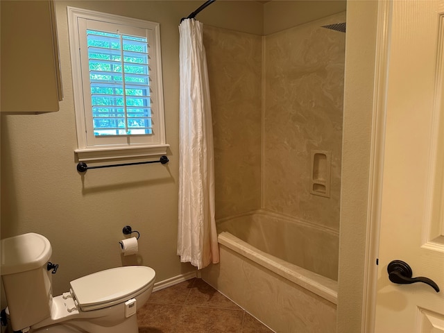 23196 J E B Cir, Frankston, TX 75763 - bathroom featuring toilet, tile patterned flooring, baseboards, and shower / tub combo