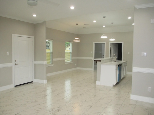 721 E Fayle St, Baytown, TX 77520 - kitchen with a sink, recessed lighting, pendant lighting, dishwasher, and light countertops