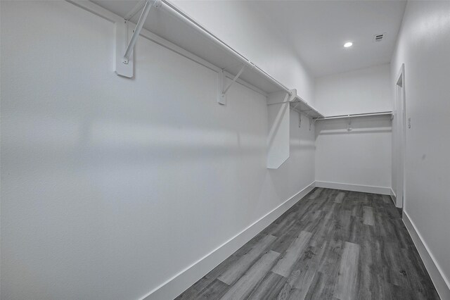 walk in closet featuring dark wood-style floors