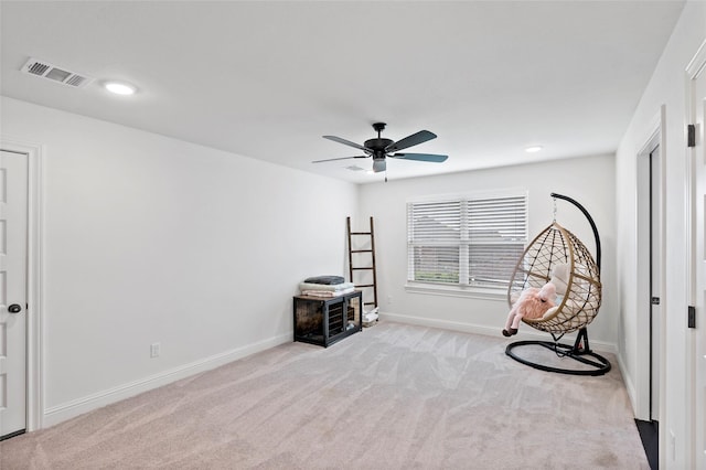 4233 Padova Cir, College Station, TX 77845 - sitting room with visible vents, recessed lighting, ceiling fan, carpet floors, and baseboards