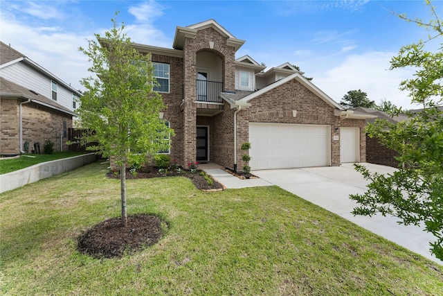 1226 Tilia Creek Ln, Montgomery, TX 77316 - view of front of property with brick siding, an attached garage, concrete driveway, and a front lawn