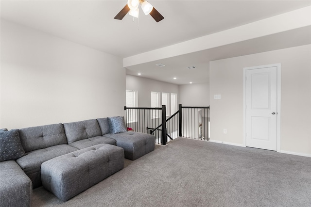 1226 Tilia Creek Ln, Montgomery, TX 77316 - carpeted living area with a ceiling fan, baseboards, and recessed lighting