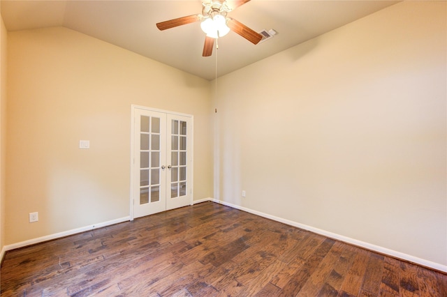 22526 Forbes Field Trl, Spring, TX 77389 - spare room with lofted ceiling, french doors, visible vents, and dark wood-style floors