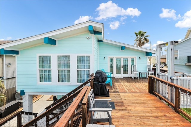 wooden deck with french doors